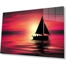 Denizde Gün Batımı Cam Tablo 4mm Dayanıklı Temperli Cam Sunset At Sea Glass Wall Art