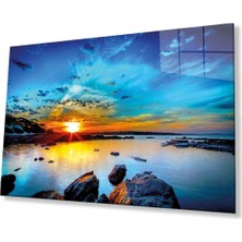 Kaya Deniz Manzara Cam Tablo 4mm Dayanıklı Temperli Cam Mountain Reflection Landscape Glass Table 4