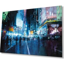 Gece Şehir Cam Tablo 4mm Dayanıklı Temperli Cam, City Night Glass Wall Decor
