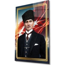 Atatürk Portre ve Türk Bayrağı Cam Tablo Modern Ev Ofis Salon Hediyelik Büyük Tablo Duvar Dekoru