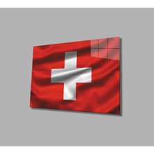 Isviçre Cam Tablo 4mm Dayanıklı Temperli Cam, Swiss Flag Glass Wall Art