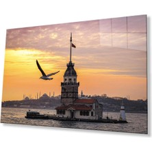Gün Batımı Kız Kulesi Cam Tablo 4mm Dayanıklı Temperli Cam Sunset Maiden's Tower Glass Wall Art