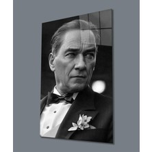 Atatürk Portre Dikey Cam Tablo Hediyelik Büyük Tablo Ev Ofis Dekoru