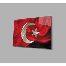 Dalgalanan Türk Bayrağı Cam Tablo 4mm Dayanıklı Temperli Cam, Waving Turkish Flag Glass Wall Art