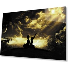 Yıldızlı Gecede Insan Manzarası Cam Tablo 4mm Dayanıklı Temperli Cam Human Landscape In The Starry