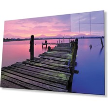 Gün Batımı Iskele Cam Tablo 4mm Dayanıklı Temperli Cam Sunset Pier Glass Wall Art