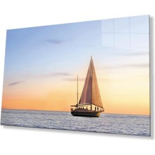 Gün Batımı Deniz Yelken Cam Tablo 4mm Dayanıklı Temperli Cam Sunset Sea Sail Glass Wall Art