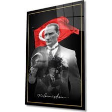 Atatürk Portre ve Türk Bayrağı Cam Tablo Modern Ev Ofis Salon Hediyelik Büyük Tablo Duvar Dekoru