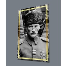 Atatürk Portre Dikey Siyah Beyaz Cam Tablo Hediyelik Büyük Tablo Ev Ofis Dekoru