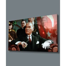 Atatürk Portresi Uv Baskılı Cam Tablo, Ev ve Ofis Duvar Dekoru Hediyelik