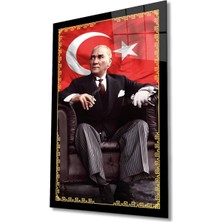 Atatürk Portre ve Türk Bayrağı Cam Tablo Modern Ev Ofis Salon Hediyelik Büyük Tablo Duvar Dekoru