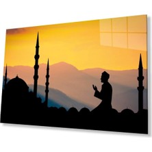 Cami Gün Batımı Dua Dini Duvar Dekoru Cam Tablo 4mm Dayanıklı Temperli Cam