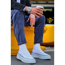 Gabin Uzun Beyaz Keten Yüksek Taban Erkek Spor Ayakkabı