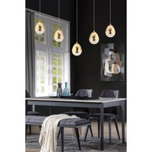 Amaya 5'li Sıralı Gold Damla Başlıklı Modern Salon LED Avize
