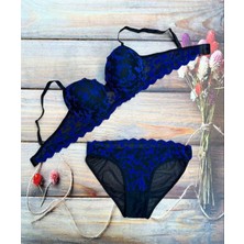 Lusi Store Mavi Kadife Işlemeli Südyen Takımı