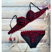 Lusi Store Kırmızı Kadife Işlemeli Südyen Takımı