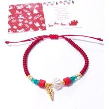 Funny Takı Yılbaşı Kartlı Deniz Kabuklu Fimo ve Çek Cam Boncuklu Yılbaşı Bileklik