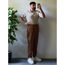 Erkek Oversize Yazlık Triko Polo Yaka, Çizgili Örgü Kumaş, Geniş Kalıp Kısa Kollu Model