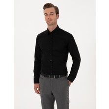 Cacharel Erkek Siyah Slim Fit %100 Pamuk Yakası Düğmeli Oxford Gömlek 50319721-VR046