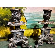 12,5 cm Boylarında Bir Çift Avrupa Pirinç Şamdan