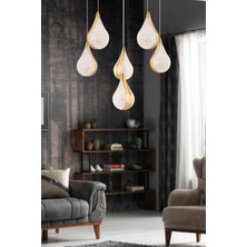 Biana 6'lı Yuvarlak Gold Damla Başlıklı Modern Salon LED Avize