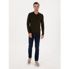 Cacharel Haki Regular Fit Pamuk Karışımlı Polo Yaka Basic Triko Kazak 50318673 VR027