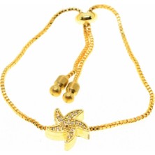 Altın Renk Renkli Taşlı Yıldız Model Asansör Zirkon Bileklik