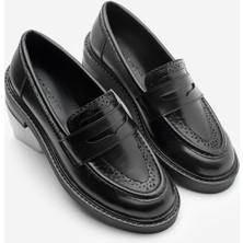 Marjin Kadın Loafer Makosen Desenli Günlük Ayakkabı Tornus Siyah