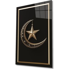 Ay Yıldız Cam Tablo Modern Ev Ofis Salon Hediyelik Büyük Tablo Duvar Dekoru