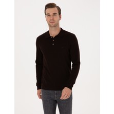 Cacharel Erkek Kahverengi Regular Fit Pamuk Karışımlı Polo Yaka Basic Triko Kazak 50318673-VR029