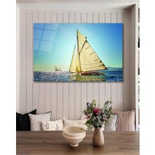 Tekne Deniz Manzara Cam Tablo Modern Ev Ofis Salon Hediyelik Büyük Tablo Duvar Dekoru