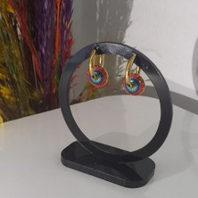 Renkli Mineli Çelik Halka Küpe