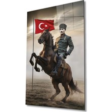 Atatürk Portre ve Türk Bayrağı Cam Tablo Modern Ev Ofis Salon Hediyelik Büyük Tablo Duvar Dekoru