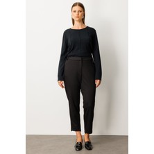 Ekol Kadın Büyük Beden Beli Lastikli Aksesuar Detaylı Pantolon 1043 Siyah