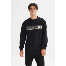 Lee L2520099 001 Black Erkek Grafık Logo Baskılı Regular Bısıklet Yaka Sweatshırt