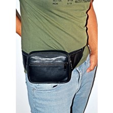 Veskemann Unisex Siyah Deri Bel Omuz Çantası