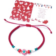 Funny Takı Yılbaşı Kartlı Fimo Çiçekli Çek Cam ve Fimo Boncuklu Yılbaşı Bileklik