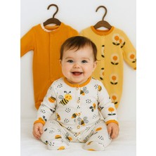 Tuem Baby Tuembaby % 100 Pamuk Desenli Uzun Kollu Unisex Patikli 3'lü Bebek Tulumu