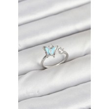 Pirinç Gümüş Renk Kelebek Model Kadın Yüzük