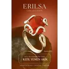 Tesbih Atölyesi Sertifikalı Gümüş Rokoko Model Kızıl Yemen Akik Taşı Yüzük - Ayarlamalı