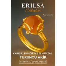 Tesbih Atölyesi Sertifikalı Rokoko Model Turuncu Akik Taşı Yüzük - Ayarlamalı