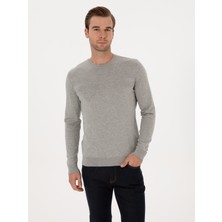 Cacharel Erkek Füme Slim Fit Pamuk Karışımlı Bisiklet Yaka Triko Kazak 50318982-VR058