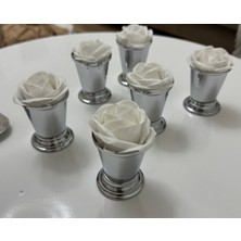 Dekoratif Gümüş Kaplama 6 Adet Gül Kovası Beyaz Güller Dahildir