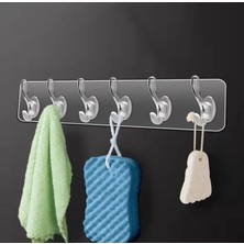 6'li Kendinden Yapışkanlı Güçlü Şeffaf Askılık - Kapı Arkası Mutfak Duvar Banyo Askı