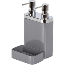 ALMITAL Gri, Sünger Hazneli Mutfak Sıvı Sabunluk (300 ml) ve Bulaşık Deterjanlık, Pompalı (500 ml)