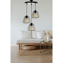 Özbak Avize Turna 3’lü Modern Camsız Sarkıt Avize – Siyah, Estetik ve Dekoratif Tasarım | E27 Duy