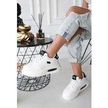 Siyah Detaylı Ortopedik Topuk Dikenine Karşı Özel Üretim Bağcıklı Spor Ayakkabı Cilt Beyaz Topuk Boyu 4 cm