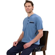 Over Sleep 1720 Erkek Kısa Kol Uzun Alt Yazlık Pijama Takım