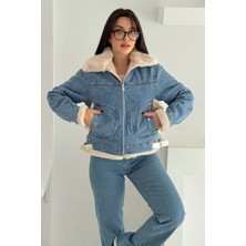 Kadın Kürk Astarlı Denim Ceket – Sıcak & Sokak Stili