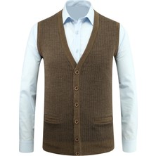 Erkek Düğmeli Yelek Cepli Desenli Çelik Örgü Klasik Kalıp - 5205L